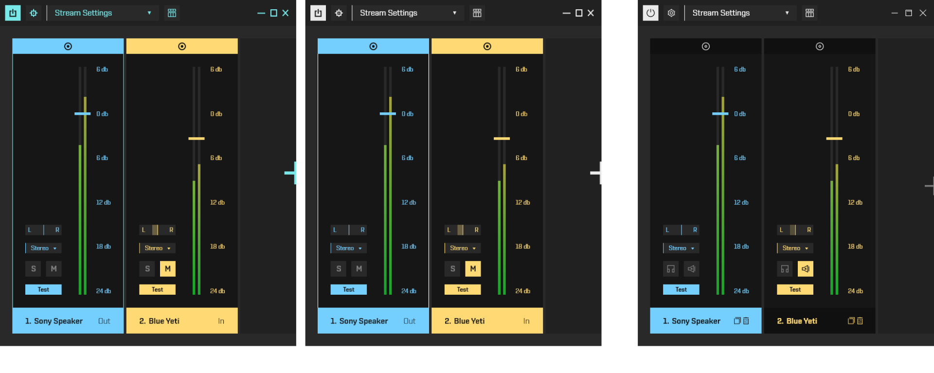 A image showing the different iterations and result of user testing for the color usage on the interface