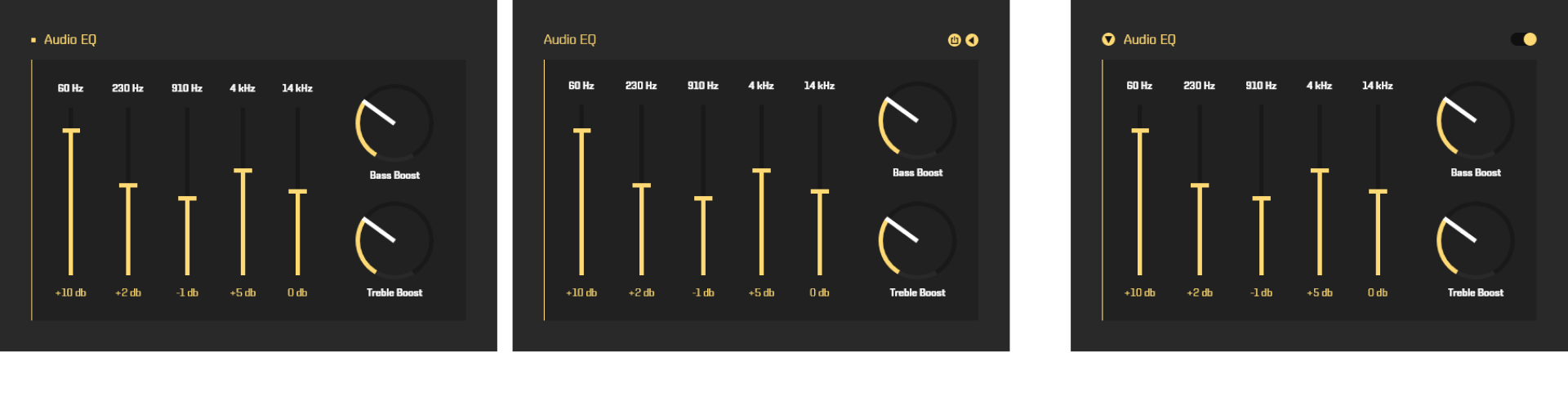 A image showing the different iterations and result of user testing for the effects toggle