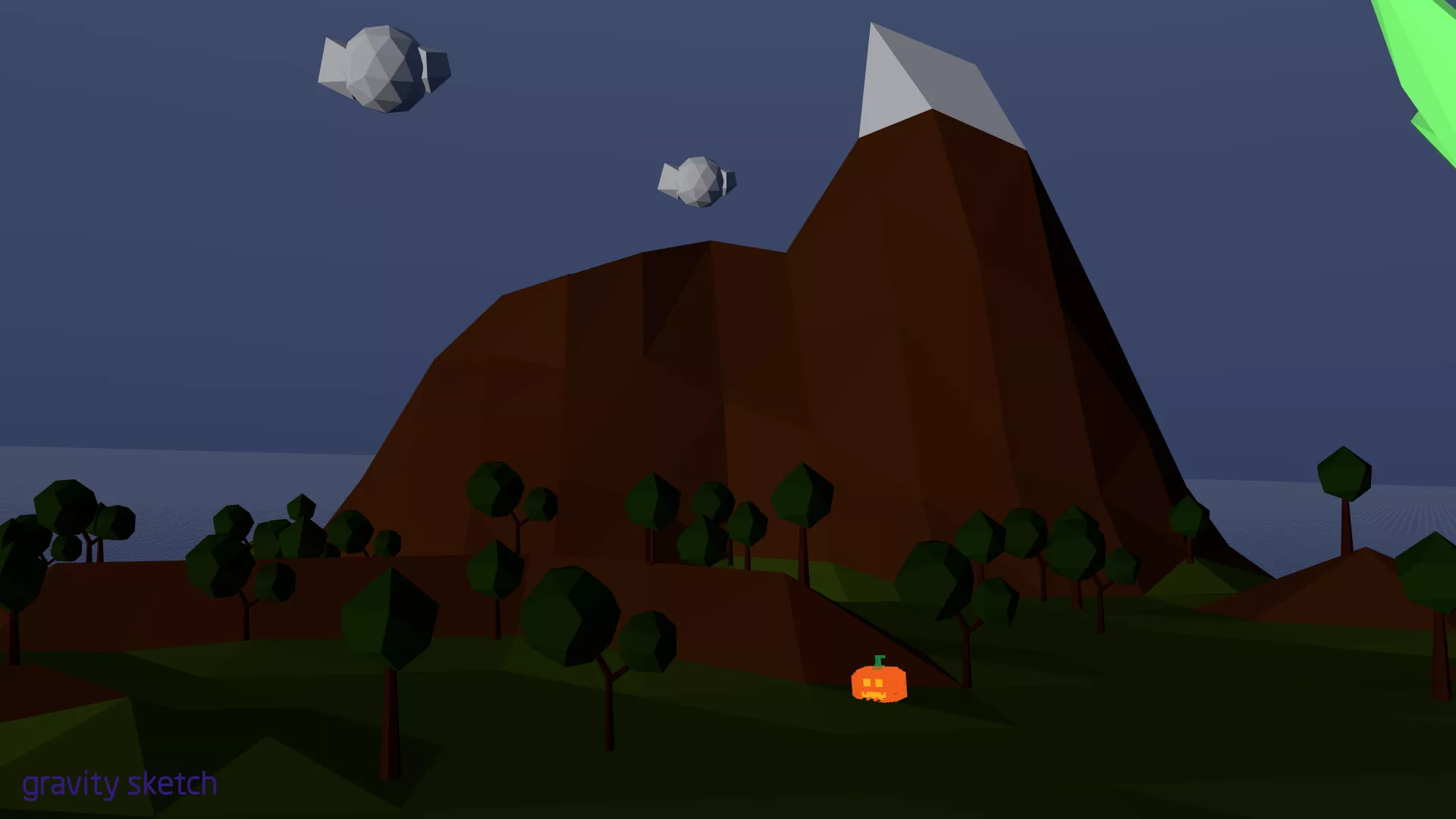 The first iteration of my 3D sketch showing a mountain range with tree