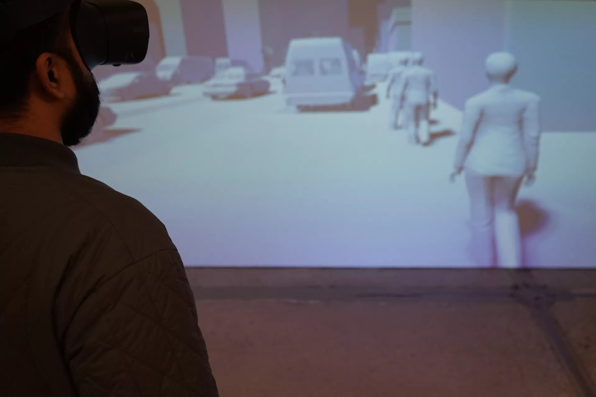 A photo showing a person interacting with the walking level for the experience
