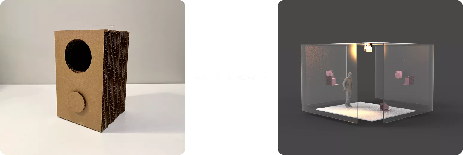 A side-by-side image showing the paper prototype and digital mock up for the multi-devices method