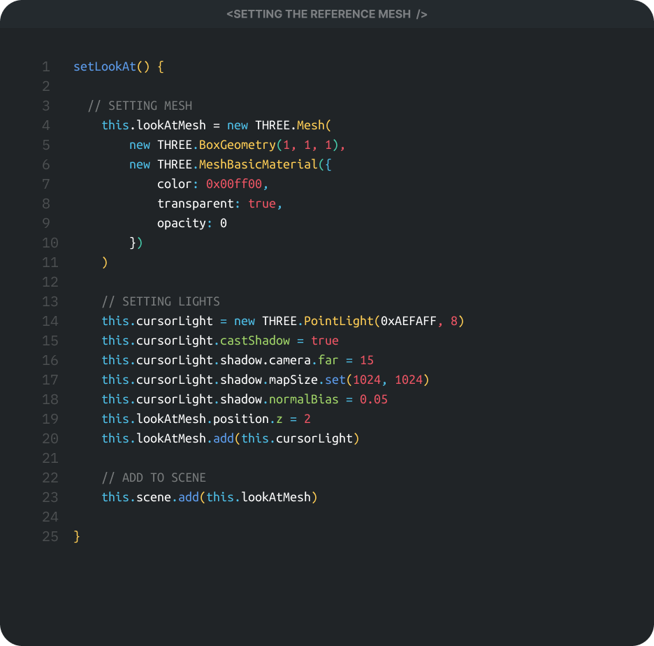 A code snippet showing the process of adding a referencing mesh for the cursor and robot movement