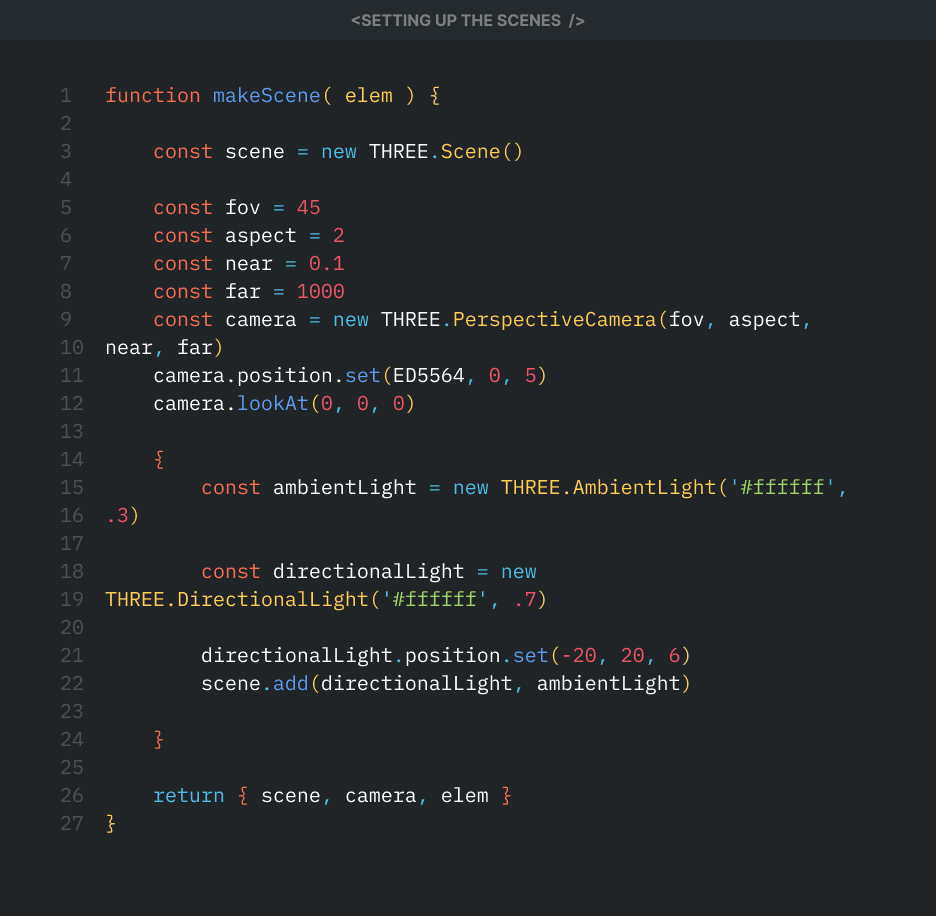 A code snippet showing the function that sets up the various scenes for the multi-render