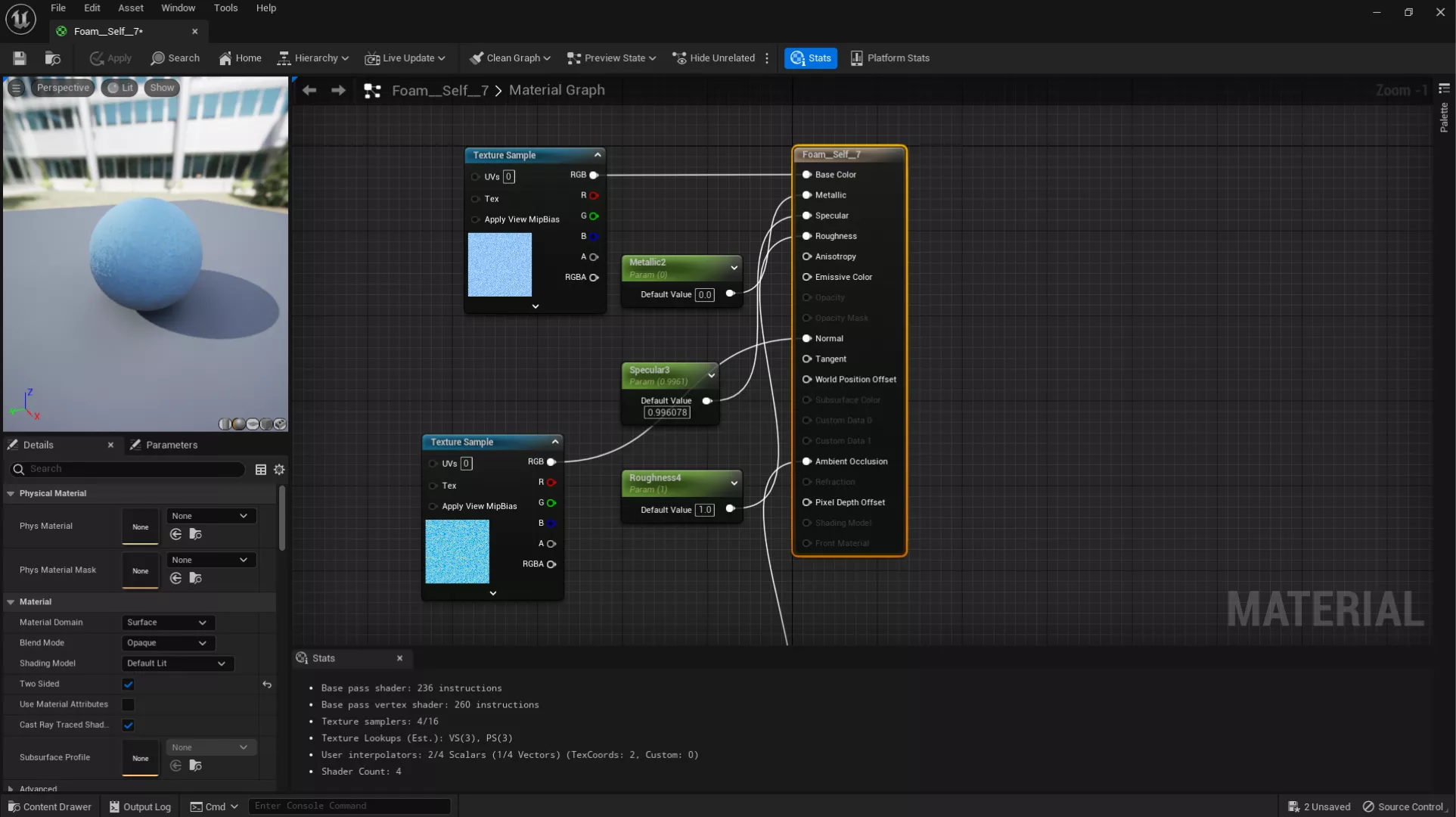 The Unreal Engine material node editor to add additional textures due to compatibility issues