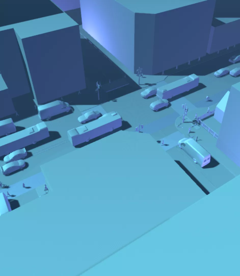 A top-down shot of the simulated traffic in the experience